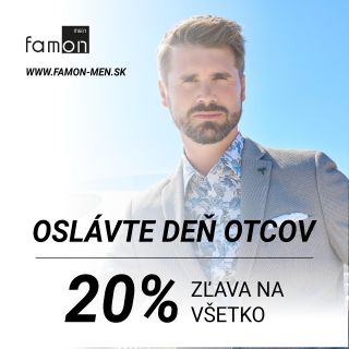 Ku Dňu otcov platí od dnes až do nedele 15.6. zľava 20% na všetko! Nezmeškajte jedinečnú príležitosť a príďte si vybrať...